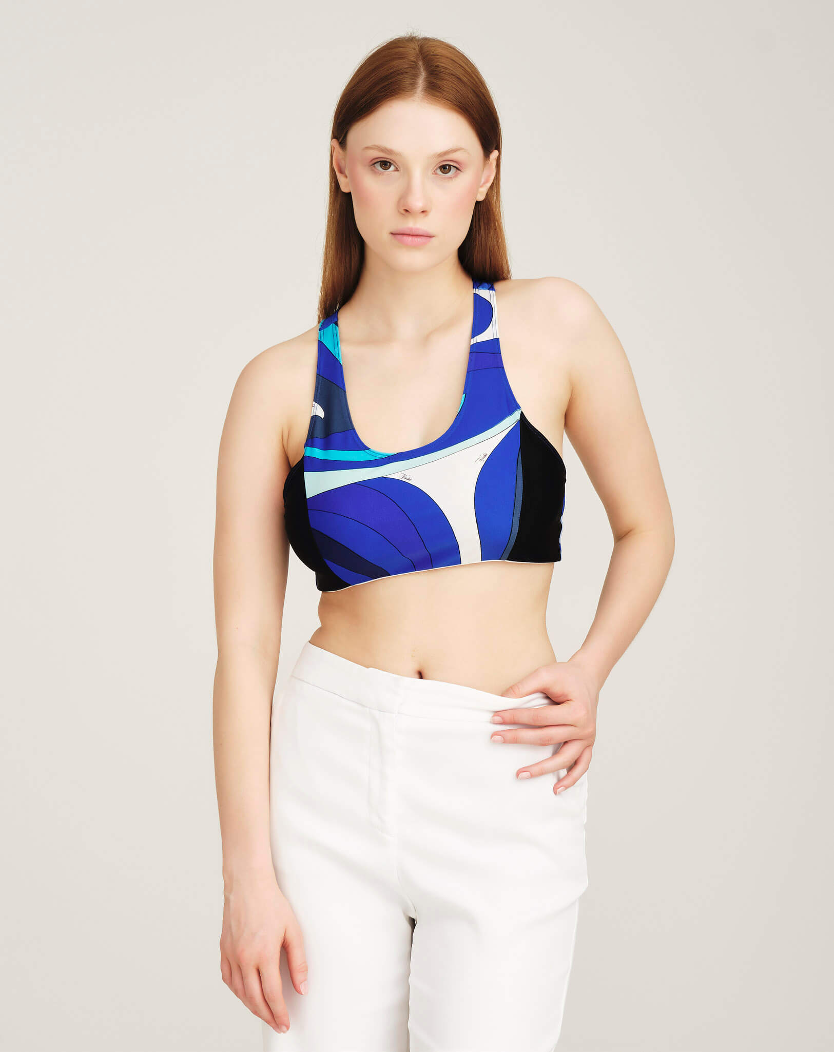 Emilio Pucci - Blue Marmo Print Jersey Crop Top M